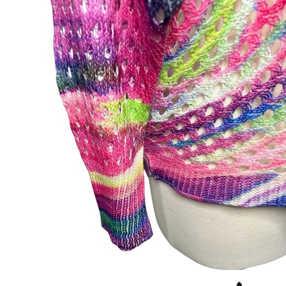 Free For Humanity Inspire a Paris Festival Rainbow Crochet Sweater Size Small - Picture 5 of 8